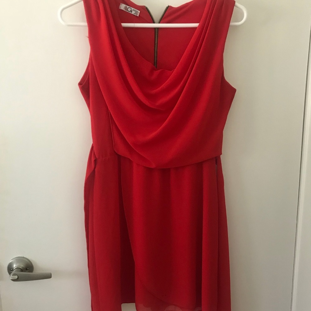 Red scoop neck WalG dress